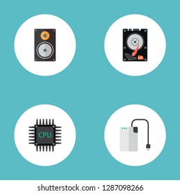 Set of PC icons flat style symbols with hdd, cpu, hard drive and other icons for your web mobile app logo design.