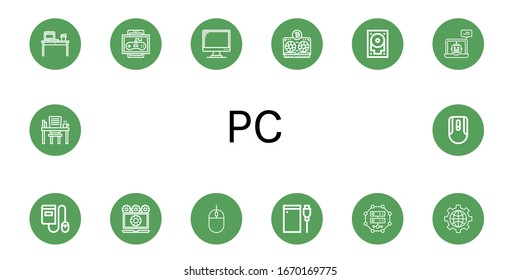 Conjunto de iconos de pc. Como escritorio, juego, monitor, vga, disco duro, portátil, libro electrónico, ratón, servidor, Internet, iconos de pc