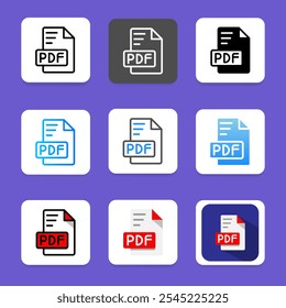 Definir ícones de documento pdf. símbolos de tipo de arquivo podem ser usados para formatos, documentos e interfaces