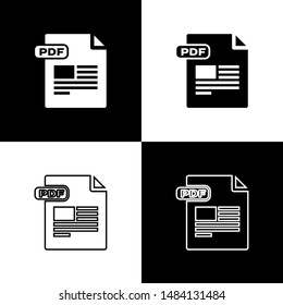 Set PDF file document. Download pdf button icon isolated on black and white background. PDF file symbol.  Vector Illustration