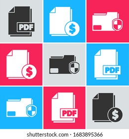 Set PDF File Document, Finance Document And Document Folder Protection Icon. Vector