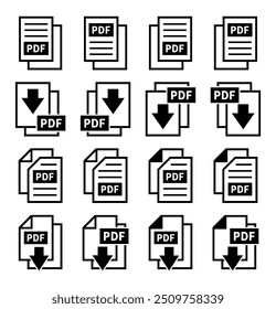 conjunto de ícones de download de arquivo PDF em fundo branco