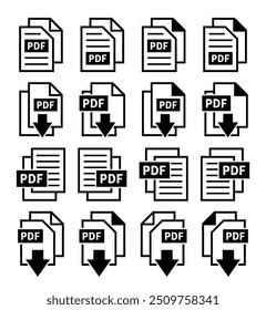 conjunto de ícones de download de arquivo PDF em fundo branco