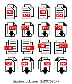 conjunto de ícones de download de arquivo PDF em fundo branco