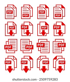 conjunto de ícones de download de arquivo PDF em fundo branco