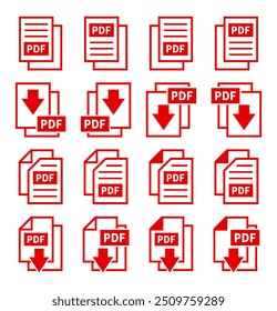 conjunto de ícones de download de arquivo PDF em fundo branco