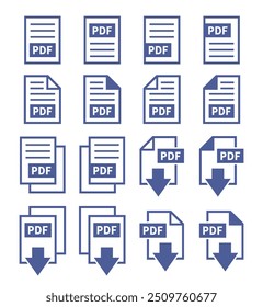 conjunto de ícones de download de arquivo PDF em fundo branco