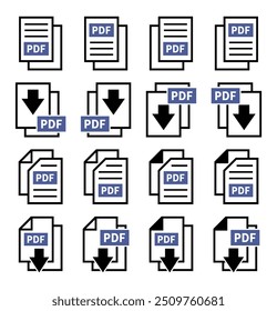 conjunto de ícones de download de arquivo PDF em fundo branco