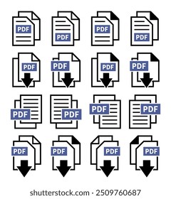 conjunto de ícones de download de arquivo PDF em fundo branco