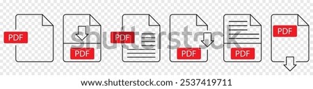 Set of PDF file format icons. PDF file download symbols
