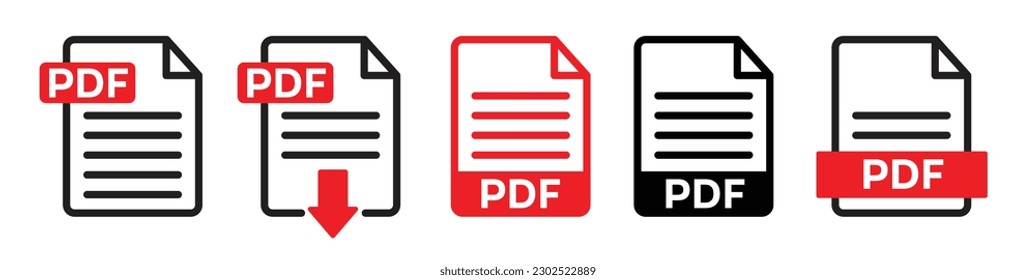 Set of pdf file icons for apps and websites.