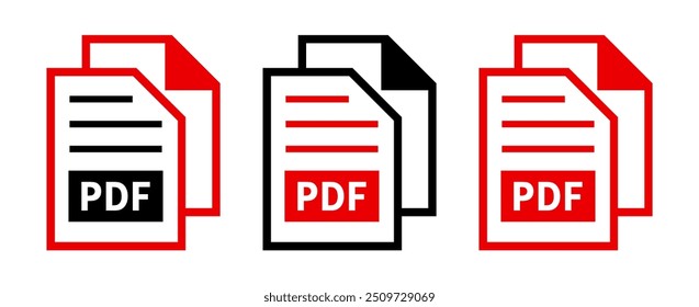 set of PDF file icons on white background