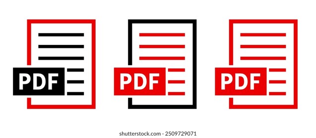 conjunto de ícones de arquivo PDF no plano de fundo branco