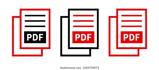 conjunto de ícones de arquivo PDF no plano de fundo branco