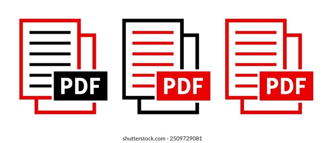 Satz von PDF-Dateisymbolen auf weißem Hintergrund