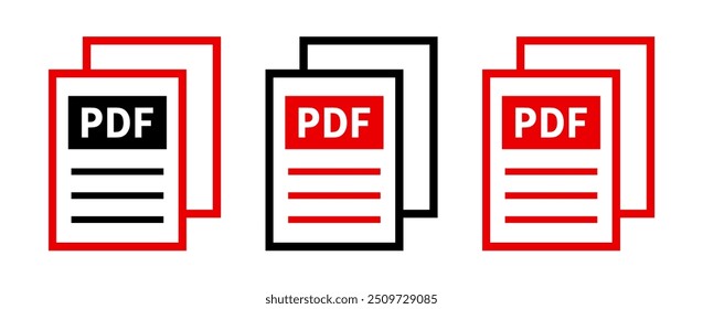 set of PDF file icons on white background