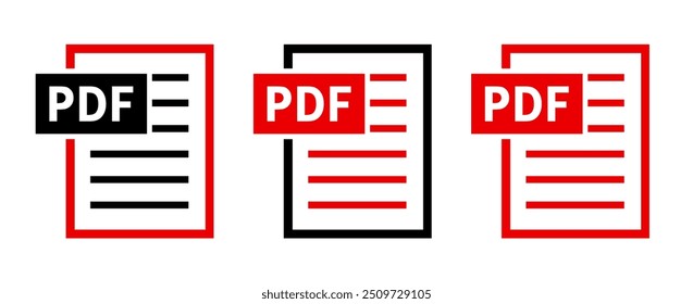 Satz von PDF-Dateisymbolen auf weißem Hintergrund