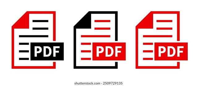 set of PDF file icons on white background