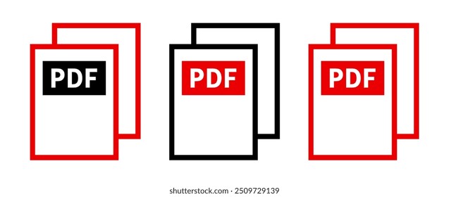Conjunto de iconos de archivo PDF sobre fondo blanco