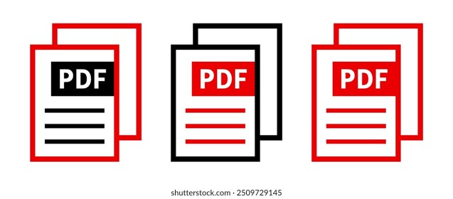 conjunto de ícones de arquivo PDF no plano de fundo branco