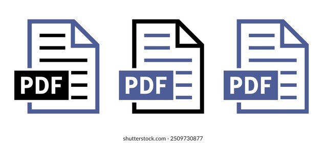 set of PDF file icons on white background