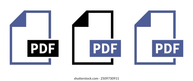 set of PDF file icons on white background