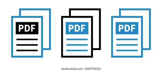 set of PDF file icons on white background