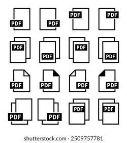 conjunto de ícones de arquivo PDF no plano de fundo branco