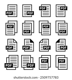 conjunto de ícones de arquivo PDF no plano de fundo branco