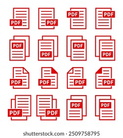 Satz von PDF-Dateisymbolen auf weißem Hintergrund