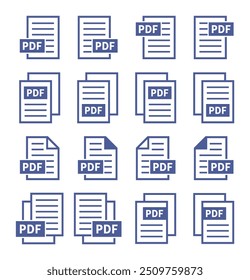 conjunto de ícones de arquivo PDF no plano de fundo branco