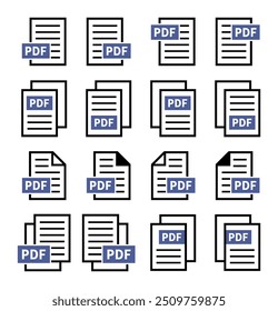 conjunto de ícones de arquivo PDF no plano de fundo branco