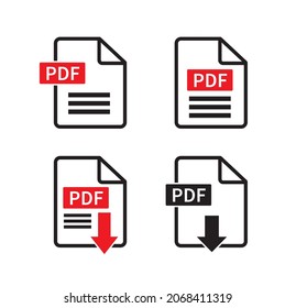 Set of PDF icon isolated on white background. Download pdf file. Vector illustration