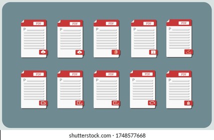 set of pdf icon with labels features.