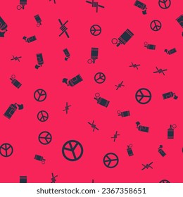 Set Peace, Barbed wire, Paint spray can and Hand grenade on seamless pattern. Vector