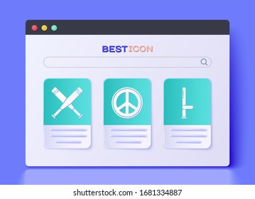 Set Peace, Crossed baseball bat and Police rubber baton icon. Vector