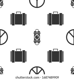Set Peace , Detonate dynamite bomb stick and timer clock and Military ammunition box on seamless pattern. Vector