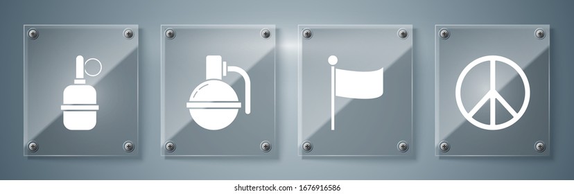 Fije la paz , Bandera , Granada de mano y granada de mano . Paneles de vidrio cuadrado. Vector