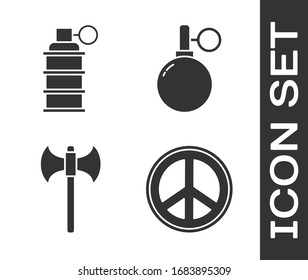Coloque la paz, la granada de mano, el hacha medieval y el icono de la granada de mano. Vector
