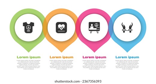 Set Peace, Heart rate,  and Handcuffs on hands of criminal. Business infographic template. Vector