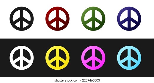 Set Peace icon isolated on black and white background. Hippie symbol of peace.  Vector Illustration