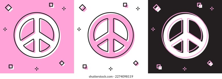 Set Peace icon isolated on pink and white, black background. Hippie symbol of peace.  Vector Illustration