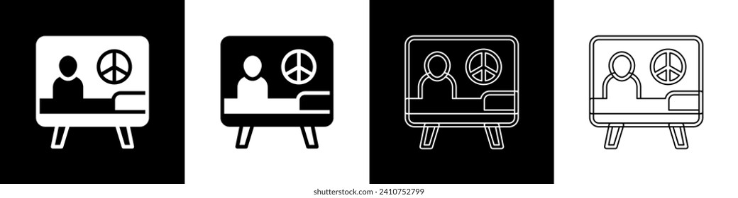 Set Peace icon isolated on black and white background. Hippie symbol of peace.  Vector