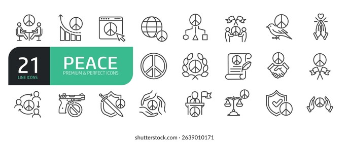 Set Of Peace Icons. Outline Symbols Elements Collection.