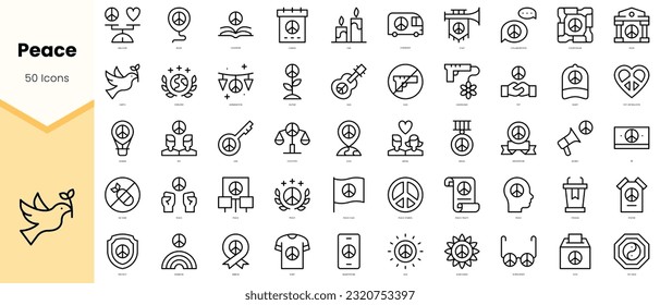 Set of peace Icons. Simple line art style icons pack. Vector illustration