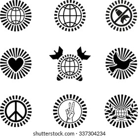Set of peace sign with sun