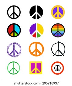 Set Of Peace Signs. Colorful Peace Symbols In Different Styles. Vector Eps10.