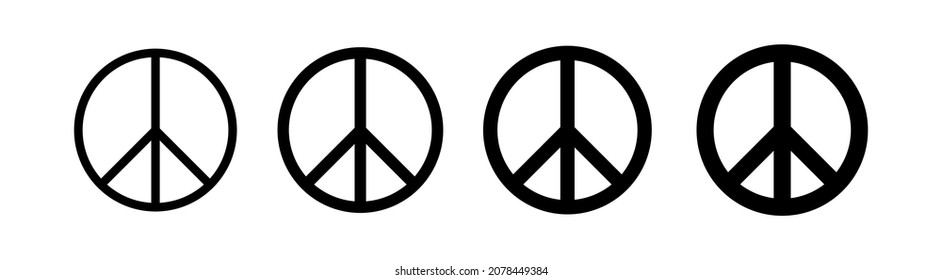 A Set Of Peace Signs Of Different Thicknesses. Peace Symbols, Peace Pictograms Isolated On White Background. International Symbol Of The Antiwar Movement Of The Disarmament Of The World, Vector.