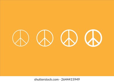 A set of peace signs of different thicknesses. Peace symbols, peace pictograms isolated on orange background
