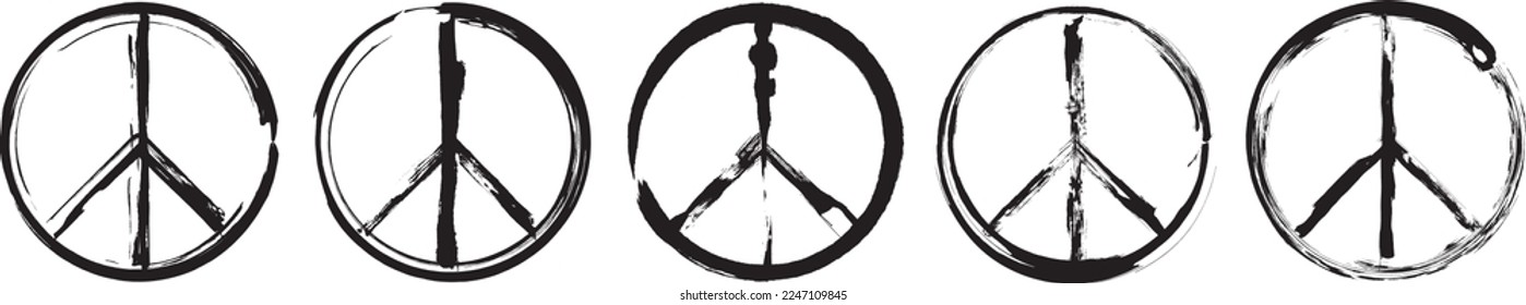 Set of the peace signs isolated on transparent background. Vector